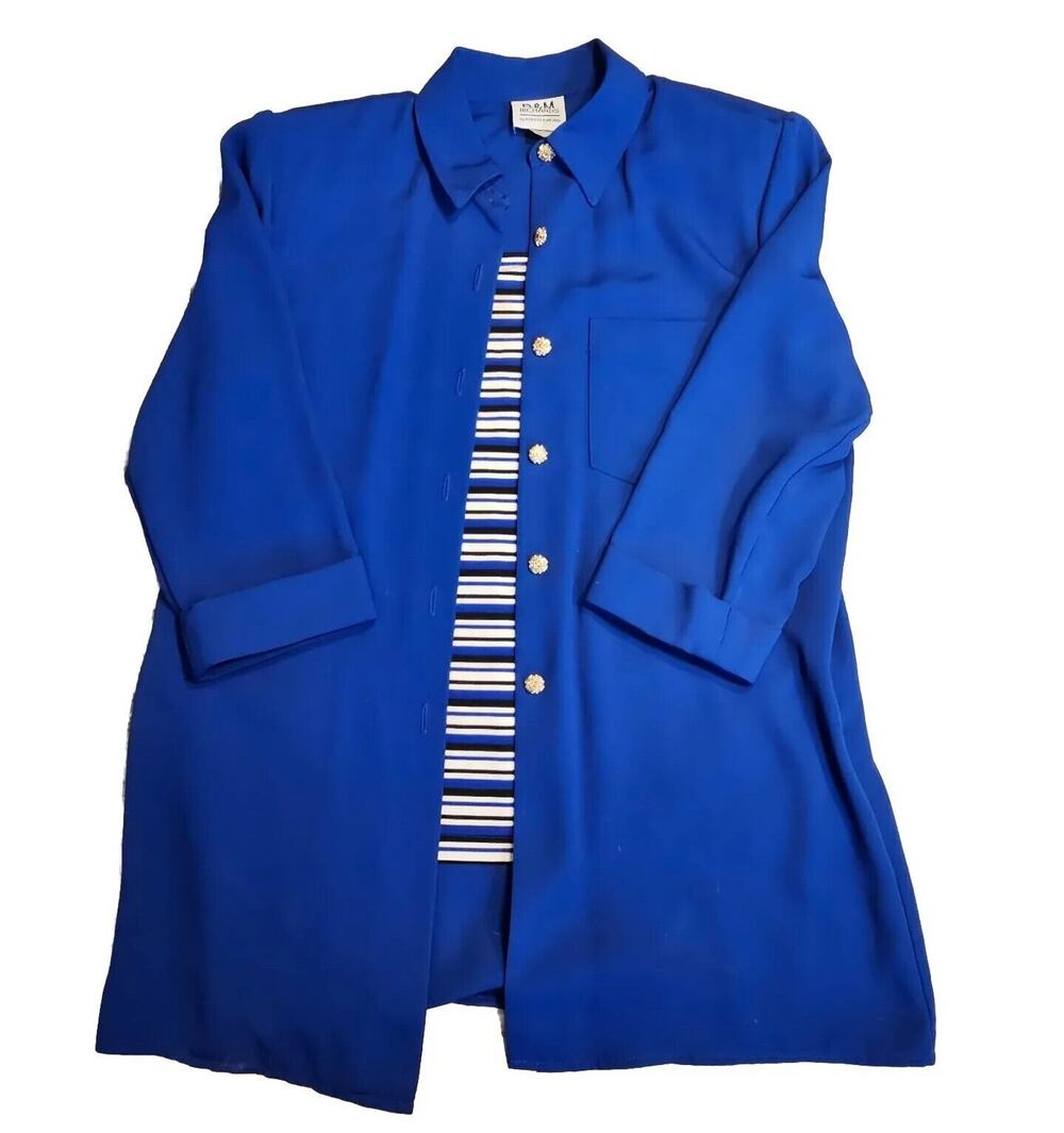 Blouse with Cardigan Attached Sz 8 R & M Richards By Kwong 3/4 Sleeves VTG 80s